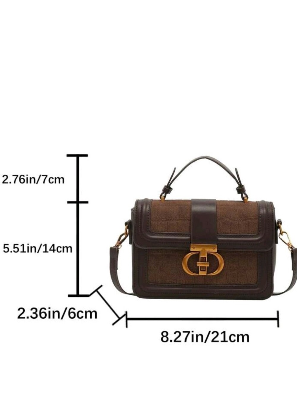 Brown Structured Top-Handle Crossbody Bag with Gold Hardware - Picture 6 of 6
